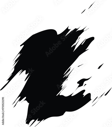 Abstract black ink splash brush stroke on white background with texture