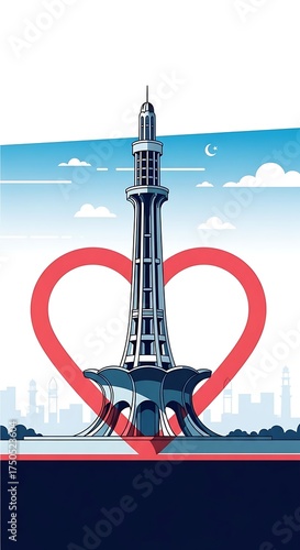 Blackpool Tower Illustration with Heart, a Symbol of Love and Tourism.