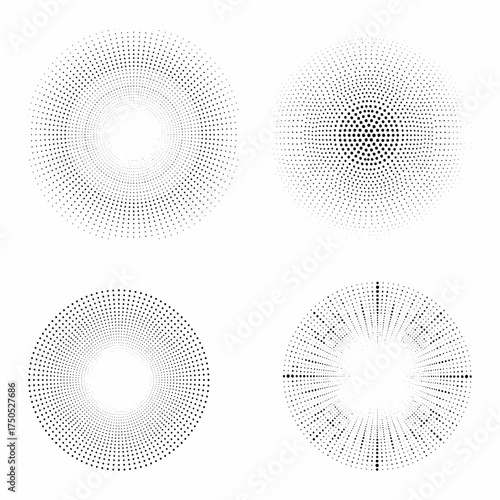 Monochrome halftone circle pattern with abstract dot texture set. Vector illustration. 