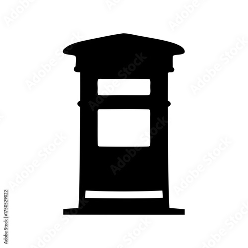Silhouette of a classic British pillar box postal box on white