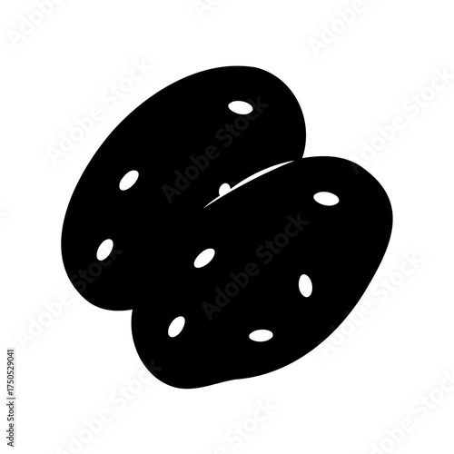Simple black potatoes illustration with eyes on a white background surface