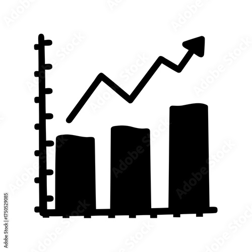 Black and white cartoon of a business graph showing upwards trend