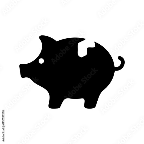 Damaged Black Piggy Bank Silhouette Depicting Financial Loss and Economic Downturn