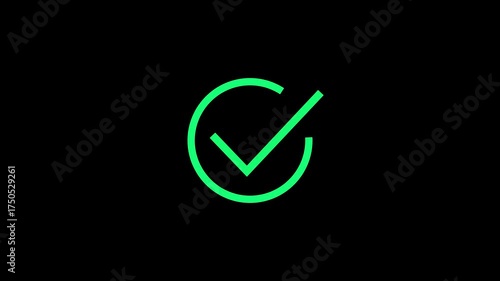 Green checkmark inside a circle on black background tick done