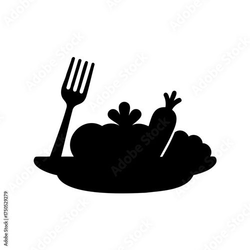Silhouette of Healthy Vegetable Meal on Plate with Fork Ready to Eat