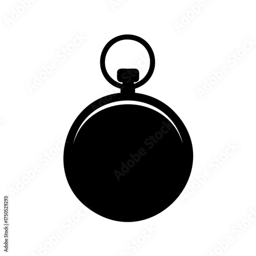Simple black silhouette of a vintage pocket watch with white background