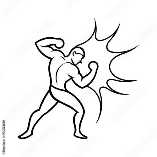 Abstract Energy Boxing Punch Line Art Dynamic Flowing Curves Around Boxer