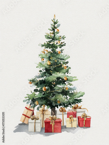 Wallpaper Mural a beautiful watercolor Christmas tree with presents, soft tone, winter vibes. Torontodigital.ca