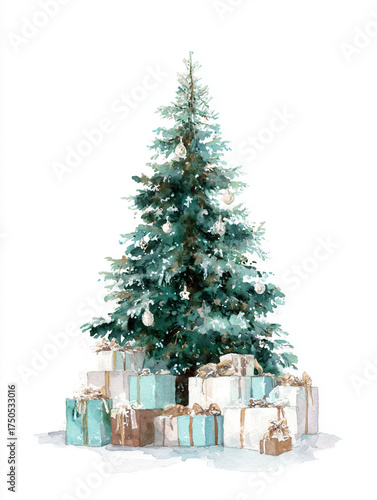 Wallpaper Mural a beautiful watercolor Christmas tree with presents, soft tone, winter vibes. Torontodigital.ca