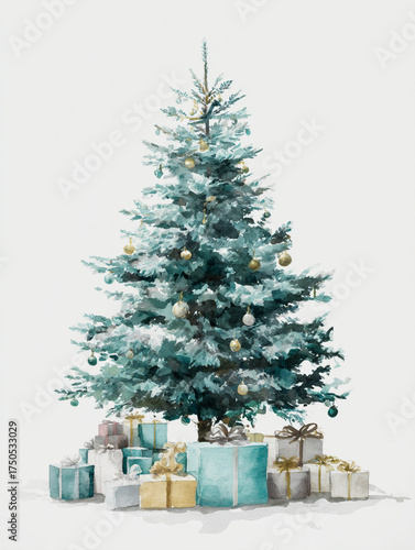 Wallpaper Mural a beautiful watercolor Christmas tree with presents, soft tone, winter vibes. Torontodigital.ca