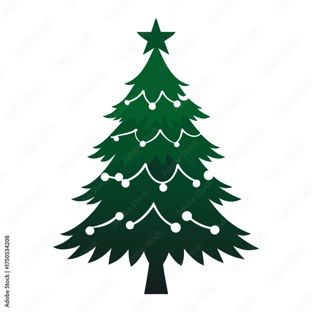 Obraz premium Stylized green christmas tree with white lights and star