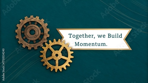 Gears and Text Promoting Teamwork and Momentum in Business