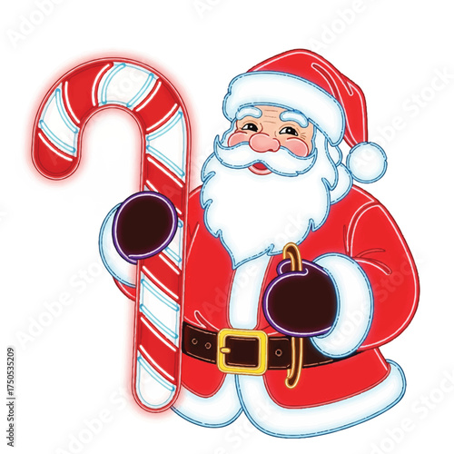 Santa Claus with Candy Cane Cartoon, Christmas Illustration