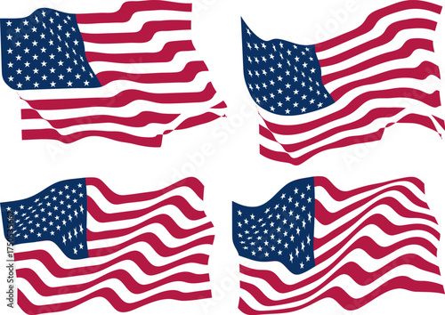 United States of American USA vector waving style flag illustration in different style