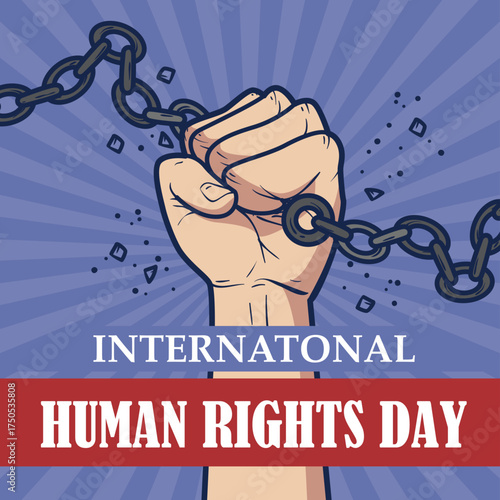 10 December, Human Rights Day Design for celebration the Human Rights Day with recover better - stand up for human rights breaking chain cuffs