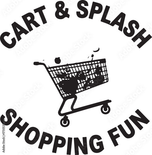 Black shopping cart filled with items and text cart splash shopping fun grocery cart supermarket cart
