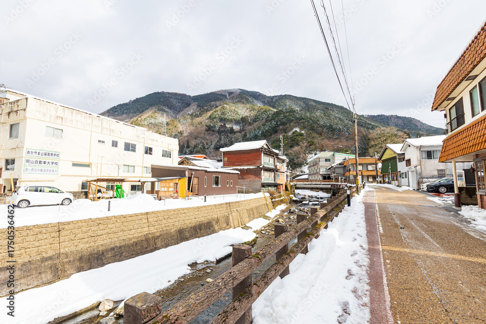 Fototapeta premium 冬化粧した湯原温泉街
