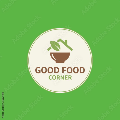 Minimalist Good Food Corner Logo with Green Elements.eps