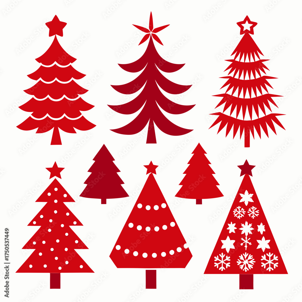 Obraz premium Vector art of collection of red christmas trees for decoration