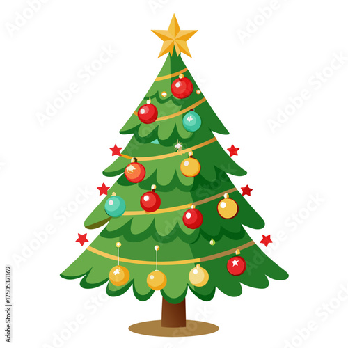 Vector art of decorated christmas tree with star for season