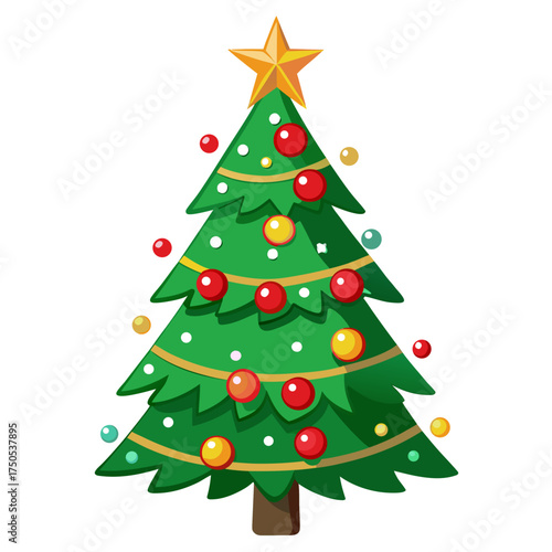 Vector art of decorated christmas tree with star for xmas