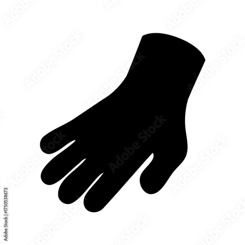 A bold black silhouette of a gloved hand against a white backdrop