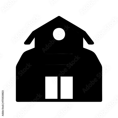 A simplified black and white barn illustration with dual door entrances