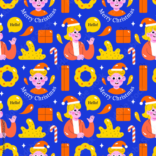 Merry Christmas Seamless Pattern Illustration with Holiday Decoration Elements and Festive Ornaments