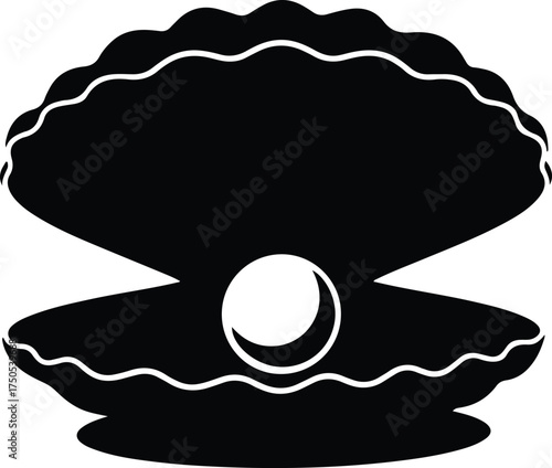 Vector silhouette oyster shell with pearl illustration
