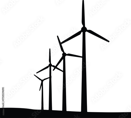 Vector silhouette of wind turbines renewable energy illustration