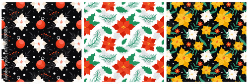 Merry Christmas Seamless Pattern Illustration with Holiday Decoration Elements and Festive Ornaments