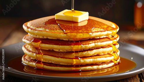 Wallpaper Mural Melted butter cascading over stack of pancakes with maple syrup drizzle Torontodigital.ca