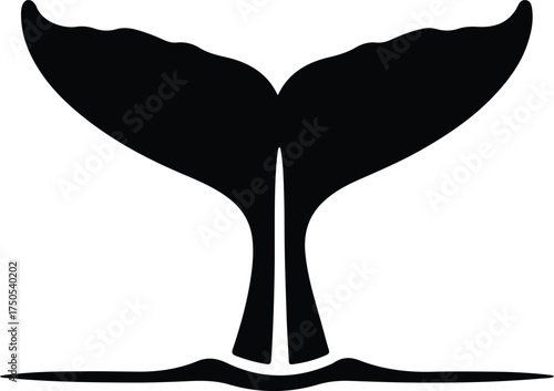 Vector silhouette whale tail above water illustration