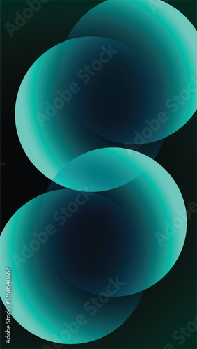 Abstract Digital art design. A mesmerizing digital composition featuring smooth, overlapping spheres in gradients of teal and deep blue, floating against a dark backdrop.
