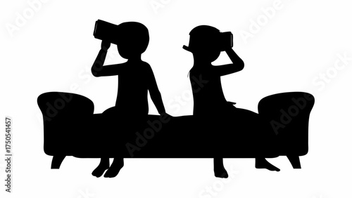 Children experience virtual reality together while seated on a couch, exploring new worlds and engaging in digital adventures