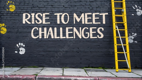 Motivational text on dark brick wall in urban setting
