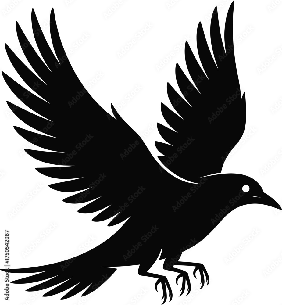 Fototapeta premium Striking Vector Illustration of a Black Bird in Dynamic Flight, Wings Spread Wide, for Graphic Design
