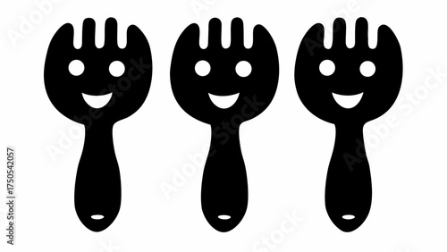 Three happy smiling forks in a row convey joy and readiness for fun mealtime experiences