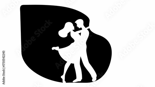 Elegant couple dancing gracefully, capturing romance and passion in a dynamic silhouette