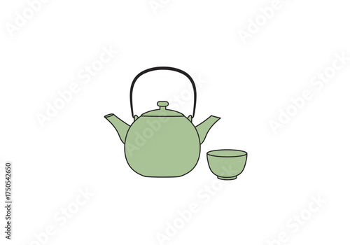 Simple Green Tea Set: Teapot and Cup Illustration