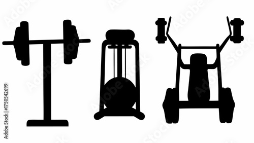 Dynamic gym equipment silhouettes perfect for fitness branding and workout motivation designs