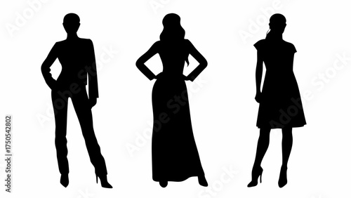 Elegant silhouettes of diverse women showcasing modern professional and formal fashion styles confidently