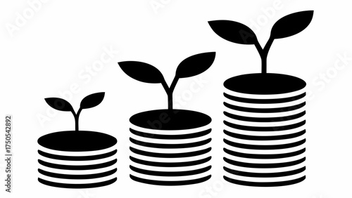 Growing investment concept with coins and plants symbolizing financial growth and prosperity