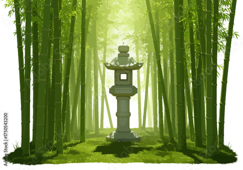 Stone Lantern in a Bamboo Grove Japanese Garden Element.