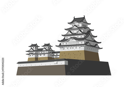 Illustration of Himeji Castle a Japanese Landmark.