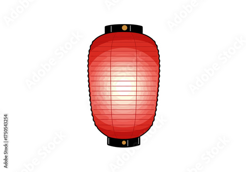 Traditional Red Japanese Lantern with Glowing Light.