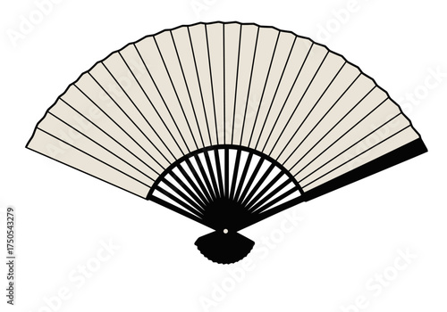 Elegant Hand Fan with Beige Paper and Black Ribs.