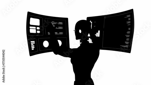 Modern analyst strategizing complex data on multiple screens in sleek office environment