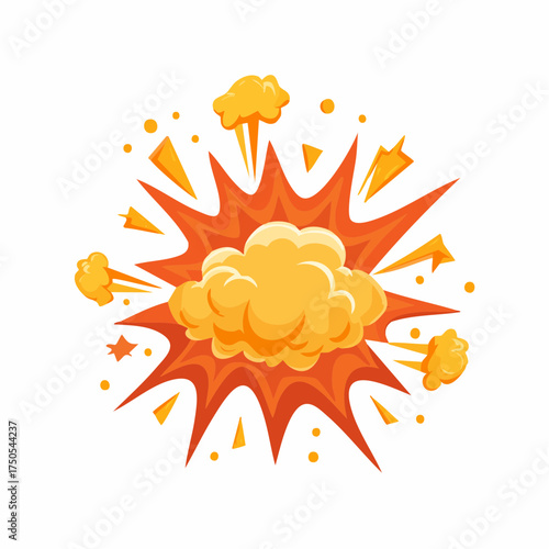 Cartoon explosive effect. Comic blast, bomb explosion with smoke cloud and fire, game bang and flame flash, boom animation fx.