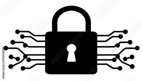 Modern digital padlock icon representing cybersecurity and secure data transfer in technology